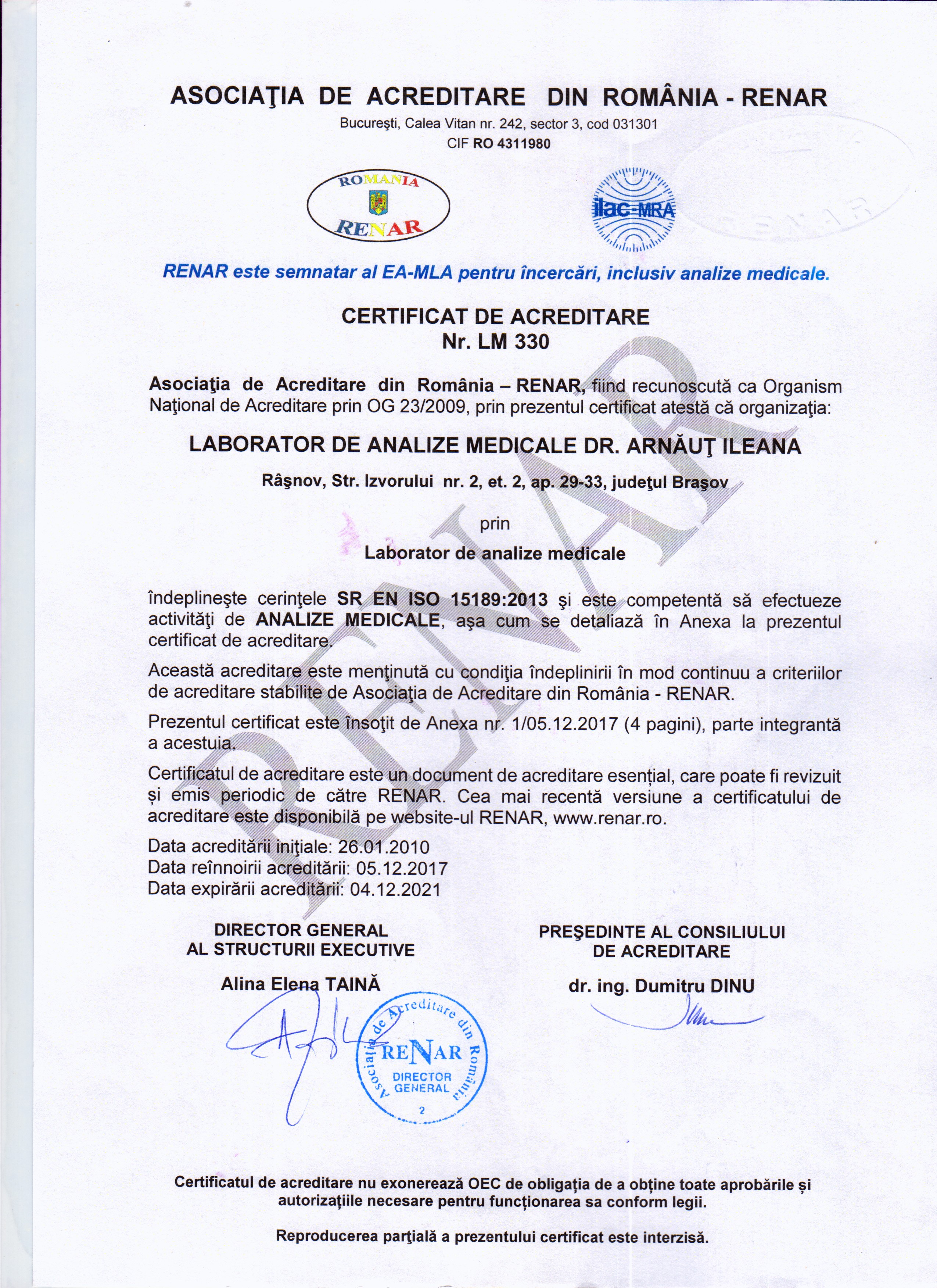 Certificat de Acreditare Renar